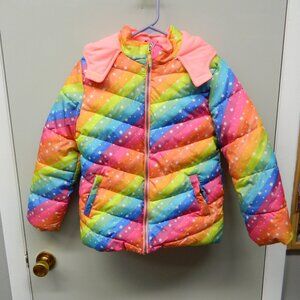 Girls size 10/12 Puffer Winter Coat Rainbow & Stars
